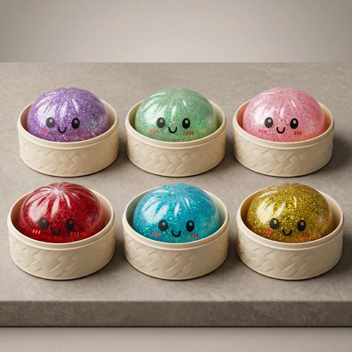 Sparkle Glitter Dumpling Squishy Set 6 Pieces - Image 2