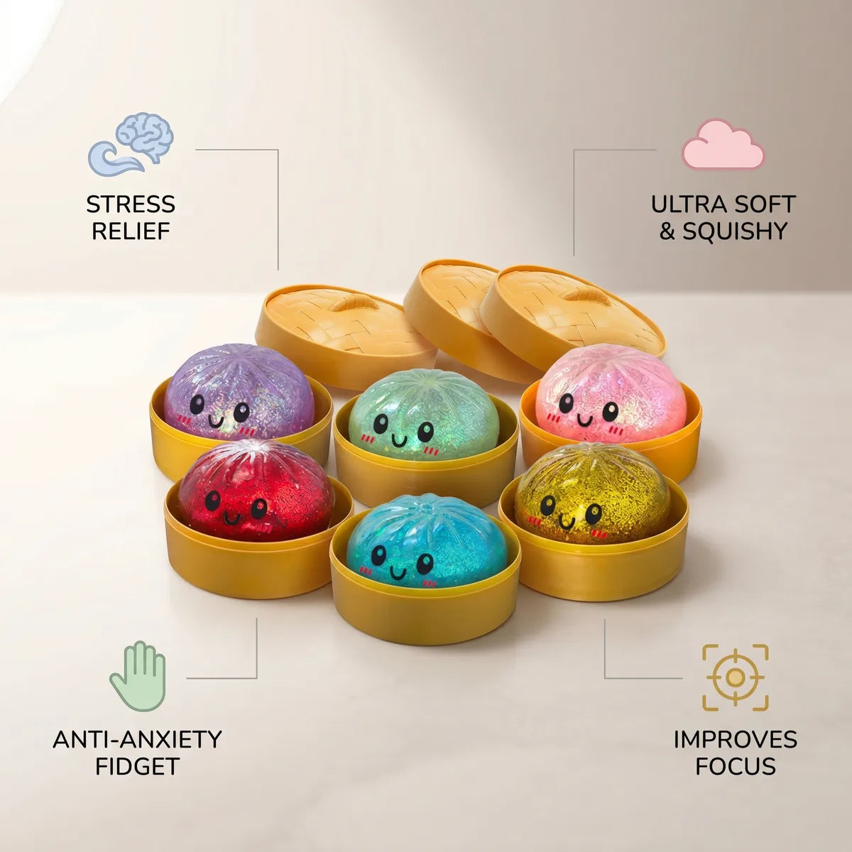 Sparkle Glitter Dumpling Squishy Set 6 Pieces - Image 6