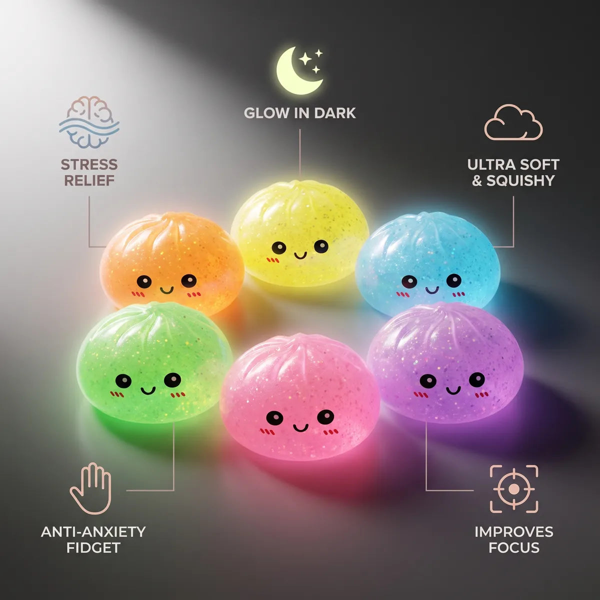 Mystery Glow In Dark Glitter Dumpling Squishy Blind Box - Image 7